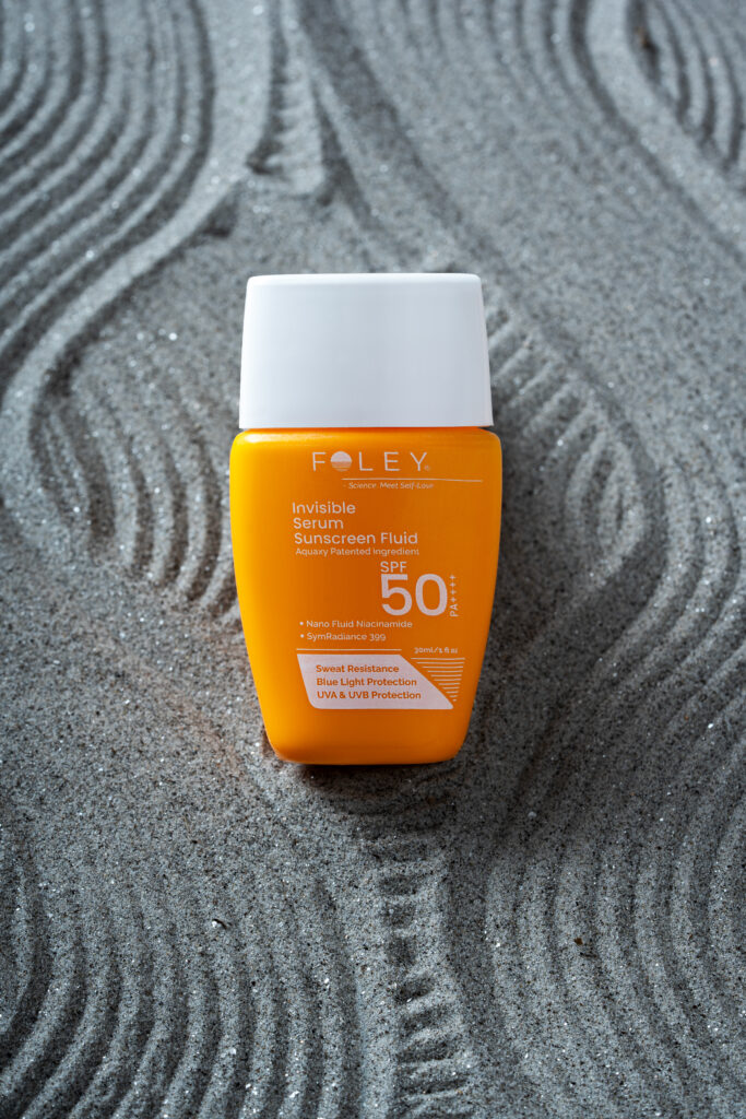 product shoot of Foley's Invisible Serum Sunscreen Fluid
