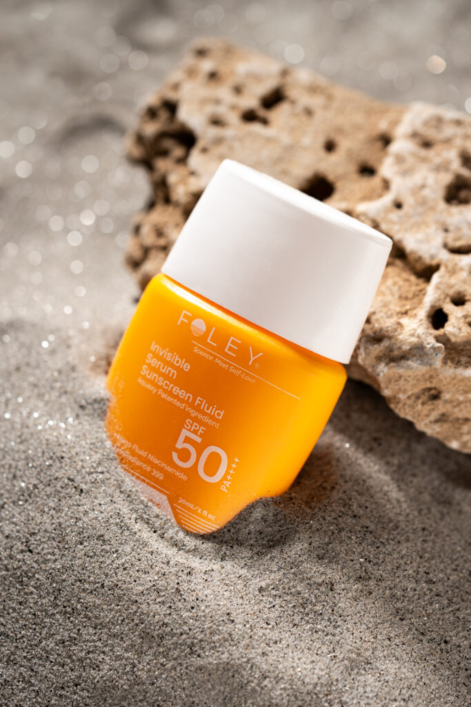 product shoot of Foley's Invisible Serum Sunscreen Fluid